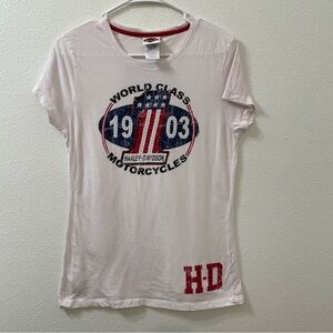 Harley Davidson world class motorcycle shirt white red large